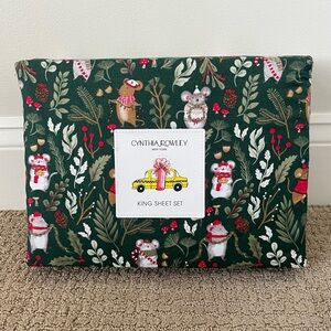 Cynthia Rowley Festive Holiday Winter Mice King Sheet Set New